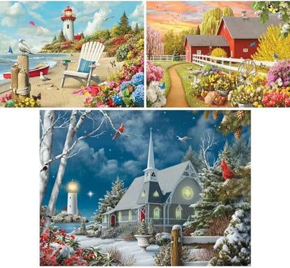 Bits and Pieces 3 Jigsaw Puzzle Set - 300 Piece Puzzles for Adults - Alan Giana Seasons Set - 18" x 24" Jigsaw Puzzles - Spring Winter Beach - Random Die Cut Pieces No 2 are Alike - size: 18" x 24" - Three 300 Piece Puzzles