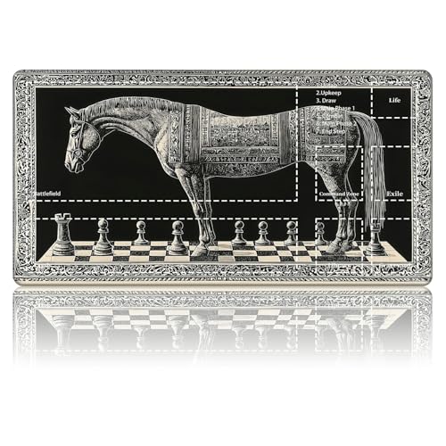 Checkered Board Horses TCG Playmat with Zones, Card Game Playmat for MTG with Battlefield Lands Graveyard Layout, Non-Slip Rubber Base & Stitched Edges & Smooth Surface Style Game Mat 24 x 14 Inch - color: Checkered Board Horses, size: Zone 1