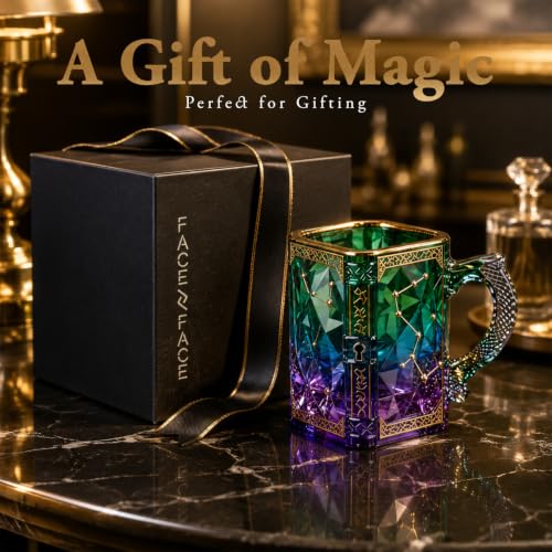 FACE N FACE Zodiac Glass Mug, 8 oz Celestial Constellation Coffee & Tea Cup with Dragon Scale Handle, Green Purple Astrology Mug, Witchy Magic Cup for Halloween Christmas Gift - color: Zodiac Glass Mug