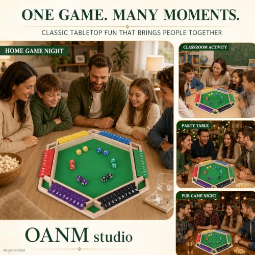 Shut The Box Game, 6 Player Wooden Hexagon Board, 12 Dice Game | 6-player Shut The Box wooden hexagon math board with 12 dice for adults,family nights, parties, pubs and group strategy play - color: 1-6 Players