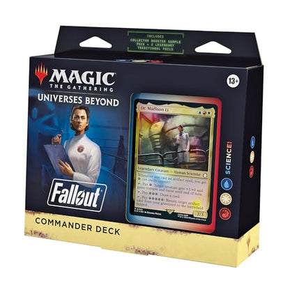 Magic: The Gathering Fallout Commander Deck - Science! (100-Card Deck, 2-Card Collector Booster Sample Pack + Accessories) - style: Red-White-Blue