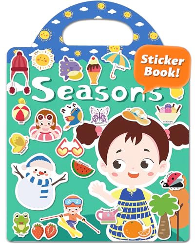 Walenced Reusable Sticker Book for Toddlers, Travel Stickers for Kids, Toddler Craft Activities Toys, Birthday Gifts for Boys & Girls - style: Season
