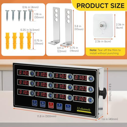 Commercial Kitchen Timer for Cooking, 12 Channel Timer Restaurant Kitchen Supplies, Heavy-Duty Timer - Stainless Steel | Digital LED Technology | Reminder Function | Loud Alarm - size: 12 channel