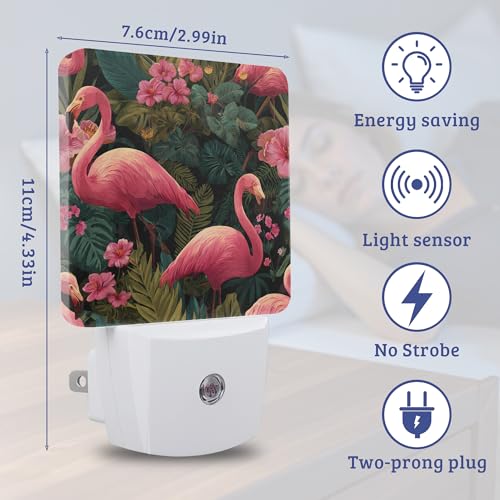 Flamingo Palm Leaf Night Light, Plug-into Wall Nightlight with Dusk to Dawn Sensor, Energy Efficient Lamp for Bedroom/Bathroom/Kitchen/Hallway/Stairs - color: Flamingo Palm Leaf