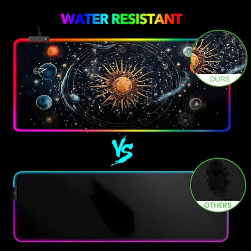 AIMSA RGB Mouse Pad LED Gaming Mouse Pad with 14 Lights Modes, Non-Slip Rubber Base Computer Carpet Desk Mat for PC Laptop (35.4 x 15.8 inch) Abstract Solar System - color: Abstract Solar System