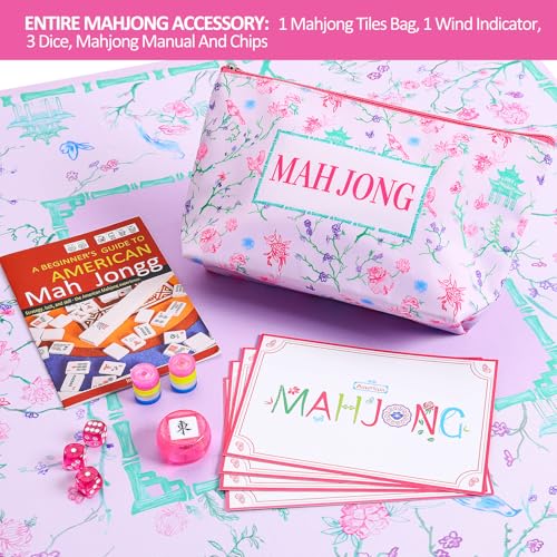 TIASUSAN American Mahjong Tile Set(1.2"), 160 Engraved Mahjong Tiles with Tiles Bag and Mah-jongg Accessories - style: 160 Magenta Tiles