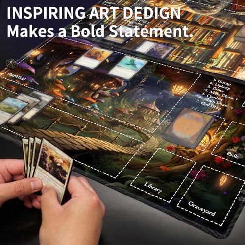 Card Playmat 70 x 40 cm Game Mats Tabletop Magic for MTG/TCG Cards, Trading Card Game Playing Stitched Commander Deck Gaming Desk Duel Mat Card Gameplay Mats, Magical Library - color: Magical Library, size: 27.5"X15.7"