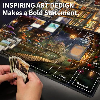 Card Playmat 70 x 40 cm Game Mats Tabletop Magic for MTG/TCG Cards, Trading Card Game Playing Stitched Commander Deck Gaming Desk Duel Mat Card Gameplay Mats, Magical Library - color: Magical Library, size: 27.5"X15.7"
