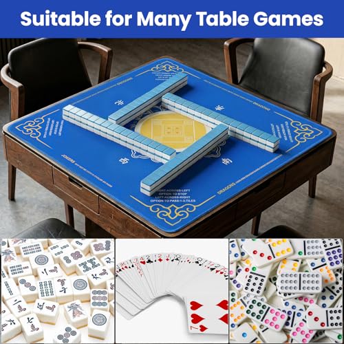 Mahjong Mat for Table, American Mahjong Mat with Rules, 32x32 Inch | Rubber Non-Slip Mah Jong Mat, Noise Reduction Table Cover Accessories for Mahjong, Poker, Board Games, Dominoe - color: Blue Flowers