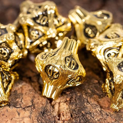 Metal Dice Set D&D 7PCS Golden Metal DND Dice Set for Tabletop Games | Leather Storage Bag, DM Gift, for Dungeons and Dragons Role Playing Games - color: Metal Tree-goldenblack