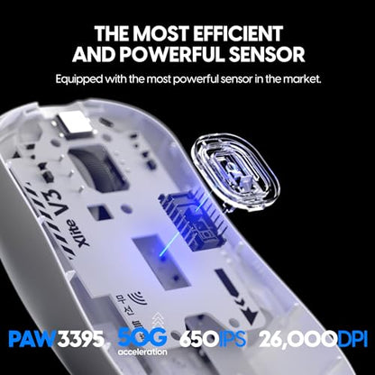 Pulsar Gaming Gears - Xlite v3 Medium Wireless Gaming Mouse, Ultra Lightweight 1.94 oz (55 g), Ergonomic, Optical Switches, PAW3395 Optical Sensor (Medium, Wireless, White) - color: White, size: Medium, style: Xlite V3