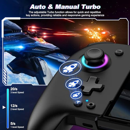 GIGEEKNY Switch Controllers Compatible with Nintendo Switch/Switch OLED, One-Piece Joypad Controller Replacement for Switch Pro Controller with 9 Lights Color, Turbo, Macro, KeyLinker APP
