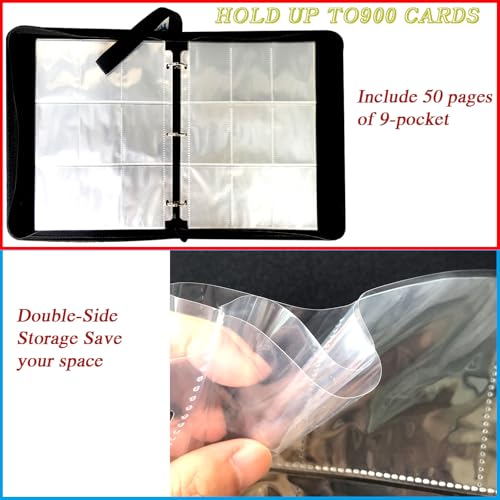 900 Pocket Zippered Hockey Card Binder, 9-Pocket Trading Card Album with 50 Removable Sleeves, PU Leather Waterproof Sports Card Holder for NHL Hockey Cards Storage Display Case Gift - size: 900 Pockets Hockey