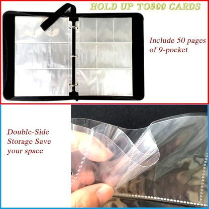 900 Pocket Zippered Hockey Card Binder, 9-Pocket Trading Card Album with 50 Removable Sleeves, PU Leather Waterproof Sports Card Holder for NHL Hockey Cards Storage Display Case Gift - size: 900 Pockets Hockey