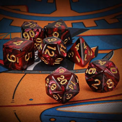 QMAY DND Dice Set -D&D Polyhedral Dice (7 Pcs) for Dungeons and Dragons (Red and Black) - color: Red and Black