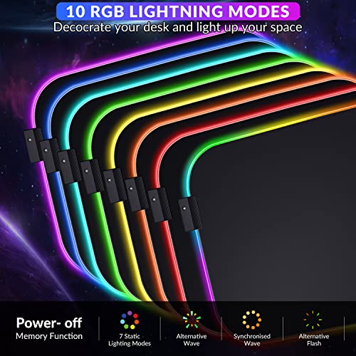 Gimars RGB Mouse Pad with Wrist Rest Support, 12 x 10 in Extra Large Ergonomic Gaming Mouse Pad with 10 LED Lighting Modes, Non-Slip Rubber Base for PC Gaming & Office - color: RGB-Wrist Rest