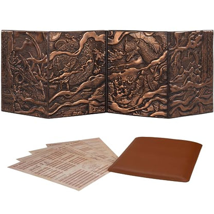 DND DM Screen 5e - D&D Dungeon Master Screen 3D Faux Leather with Customizable Inserts - Dungeons & Dragons GM / Game Master Accessories Gift for Man or Woman. Hide Dice Rolls, Maps & Books (Bronze). - color: Bronze