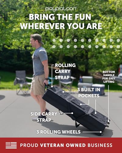 Play Platoon Cornhole Board Carrying Case with Wheels, Regulation Rolling | Bag for Two 4x2 Ft Boards, Set of 8 Bags & Accessories Storage Pocket