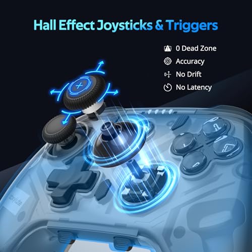 C8 PC Controller - Wireless Bluetooth Gamepad - Hall Effect Joystick RGB Backlit - 1000Hz Polling Rate -Dual Vibrate Macro Buttons for PC, Switch, Switch 2, Steam Deck, Android, iOS, MAC &Tesla Charging Dock - color: Black Transparent