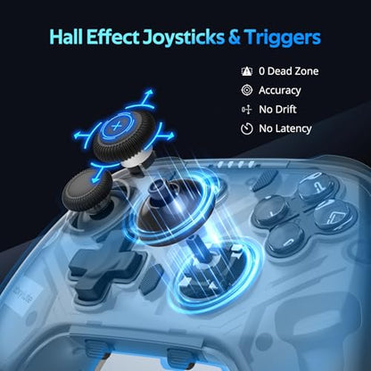 C8 PC Controller - Wireless Bluetooth Gamepad - Hall Effect Joystick RGB Backlit - 1000Hz Polling Rate -Dual Vibrate Macro Buttons for PC, Switch, Switch 2, Steam Deck, Android, iOS, MAC &Tesla Charging Dock - color: Black Transparent