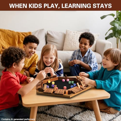 ELONGDI Upgraded 1-6 Player Shut The Box Dice Game with 12 Dice+Bonus Wooden 12 Dice, Classic Wooden Board Table Math Game for Adults,Kids/Tabletop Board Games for Classroom,Home,Party or Pub