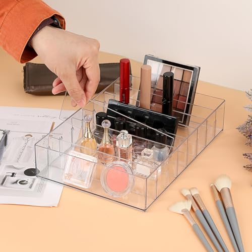 Hipiwe Cash Organizer Plastic Mail Organizer Tray Clear Desk Holder with Removable Divider, 8 Slots Cash Storage Tray Letter Sorter for Cash Budgeting Bill Envelope