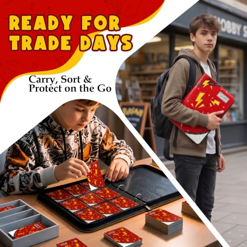 Card Binder for Pokemon Cards, 9 Pocket Trading Card Binder Holds 900 Cards with 50 Removable Sleeves, 3 Ring Zipper Card Holder Album Book Case for TCG, MTG, Sports Cards Collection, Boys Girls - color: Red