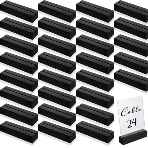 Blosssound 24 Pcs Wood Place Card Holders,4.61 x 1.1 x 1 Inches,Black | Table Number Stands Wedding Party Events, Name Display Holders Restaurant Office, Wooden Bulk Pack Exhibition Business Decor - color: Black, size: 4.61 x 1.1 x 1 Inches