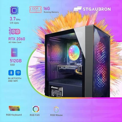 STGAubron Gaming PC Desktop Computer, Intel Core i5 up to 3.7GHz, GeForce RTX 2060 6G, 16G RAM, 512G SSD, WiFi 6, BT 5.0, RGB Fan x2, Windows 11 Home