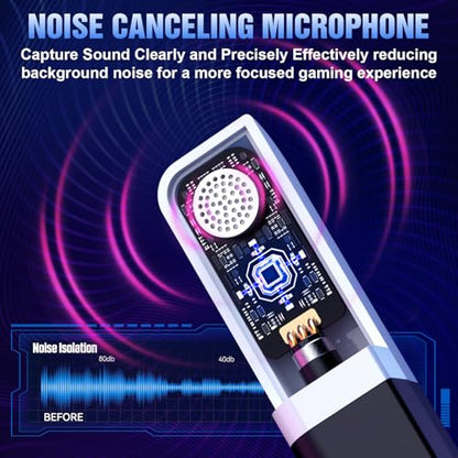 BENGOO 60H Wireless Gaming Headset with RGB Lights for PS5 PS4 PC | 7.1 Surround Sound, Noise Cancelling Mic, Bluetooth 5.4, Memory Foam Ear Cushions, Compatible with Switch Mac - color: White