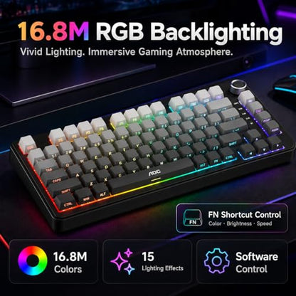 AOC GK330 75% Wireless Mechanical Gaming Keyboard, Hot-Swappable 3-Mode RGB | BT/2.4GHz/USB-C Connectivity, Pre-Lubed Reaper Switches, Anti-Ghosting, Gasket Mount and 5-Layer Sound-Dampening Padding