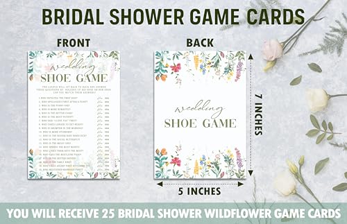 Wedding Shoe Game Cards, Wildflower Bridal Shower Games Card, Floral Wedding Shower Games Set, 25 Game Cards for Bridal Shower Wedding Bachelorette Engagement, 06 - style: Wedding Shoe Game