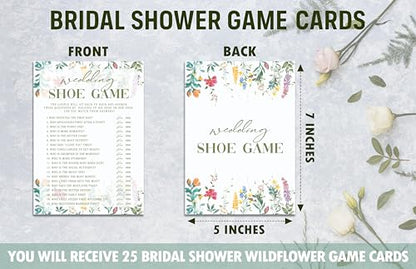 Wedding Shoe Game Cards, Wildflower Bridal Shower Games Card, Floral Wedding Shower Games Set, 25 Game Cards for Bridal Shower Wedding Bachelorette Engagement, 06 - style: Wedding Shoe Game