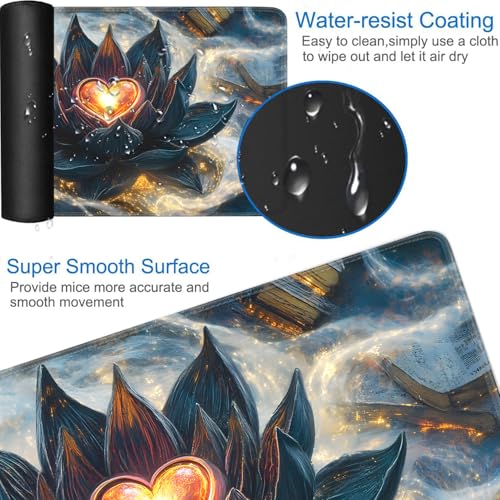 for MTG Game Playmat - 24 x 14 inches with Dices and Storage Bags, Non-Slip Base for TCG and Board Game Card Mats, Trading Card Games Mat, Enchanted Lotus of Love Pattern Collectible Card Playmats - color: Jv-playmat-p7-1-d118