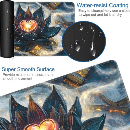 for MTG Game Playmat - 24 x 14 inches with Dices and Storage Bags, Non-Slip Base for TCG and Board Game Card Mats, Trading Card Games Mat, Enchanted Lotus of Love Pattern Collectible Card Playmats - color: Jv-playmat-p7-1-d118