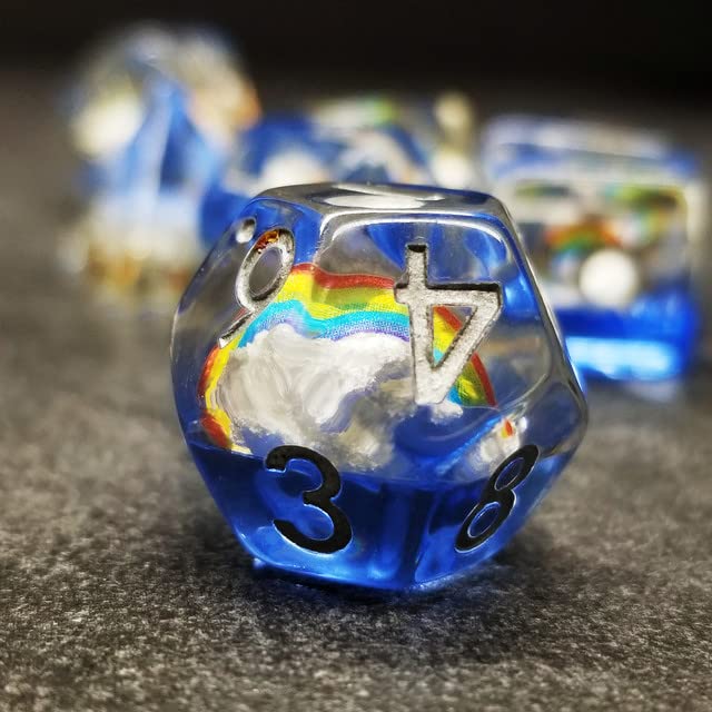 Sage's Portal Familiars and Reagents Resin DND Dice Set Polyhedral Dice Set for Dungeons and Dragons RPG Tabletop TTRPG (Enchanted Rainbow and Clouds) - color: Enchanted Rainbow and Clouds