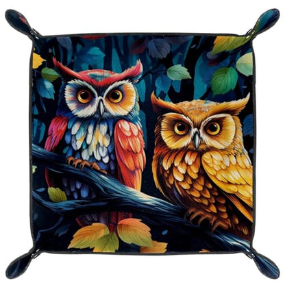 Colorful Owls in a Tree Dice Tray PU Leather Dice Rolling Tray Folding Dice Holder for Dice Games, Like RPG, DND and Other Table Games - color: Multi 6