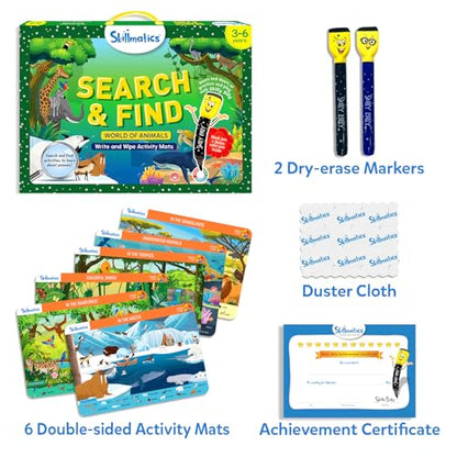 Skillmatics Search and Find Animals Educational Game - Reusable Preschool Learning Activities, Perfect for Toddlers & Kids Who Love Toys, Art & Crafts, Builds Vocabulary, Gifts for Ages 3, 4, 5, 6 - style: Search & Find Animals