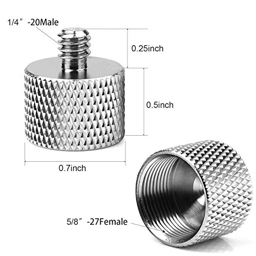 Mic Stand Adapter, ChromLives Microphone Screw Adapter 1/4''-20 to 5/8''-27 Male to Female Threaded Mic Adapter, for Camera Monitor, Microphone Stand, 4 Pack (sliver) - color: sliver