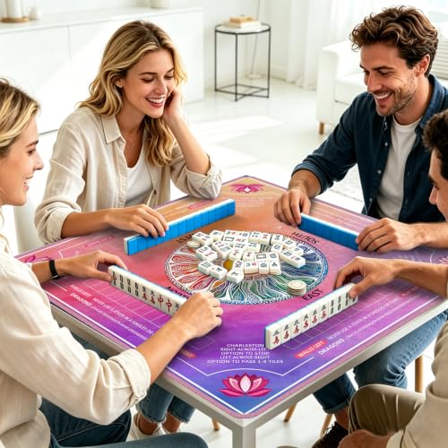 Mahjong Mat for Table with Rules, 31.5" x 31.5" Noise Reduction Non Slip Waterproof Mah Jong Table Mat with Carrying Bag, Suitable for Mahjong, Poker, Board Games, Dominoes, and Card Games(Rainbow) - color: Gradual Rainbow