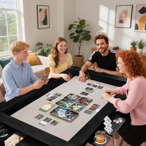 63"x39" Board Game Table with Removable Top Solid Wood Dining/Gaming Table | Gaming Table for 4-6 Players with Play Mat, 6 Detachable Cup Holders & 6 Hobby Trays (Black) - color: Black