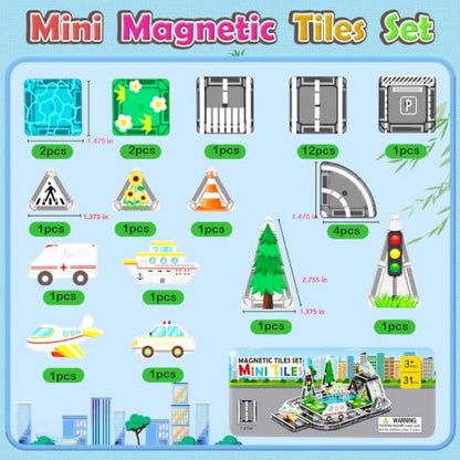 Road Mini Magnetic Tiles with Case Travel Toys for 3+ Year Old Boys Girls - color: Color-21