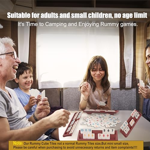 Smilejoy Mini Rummy Cube 4 Players Edition,Travel Rummy Game Set with Portable Canvas Bag,Classic Board Game for Adults and Kids |106 Tiles | 4 Playing Racks |1 Dice | (2-4 Player) - style: Mini Size (2-4 player)