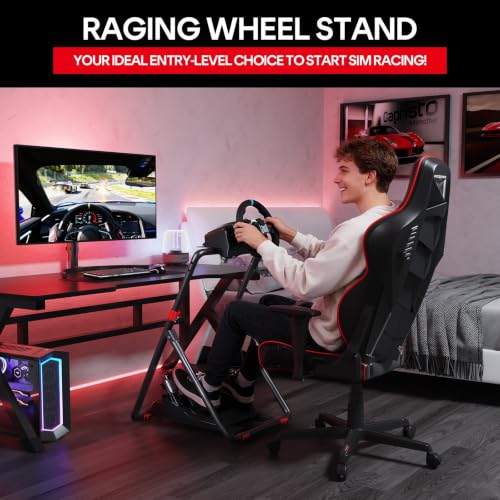 RACGTING Racing Wheel Stand for Logitech G29 - Foldable Racing Simulator Cockpit, Adjustable Sim Racing Stand for Logitech G920/G923/G27/G25, Thrustmaster T248X/T248/T300RS/T150/458, Black | Fits Logitech G29/G920/G923/G PRO, MOZA R3/R5/R21 & Thrustmaster