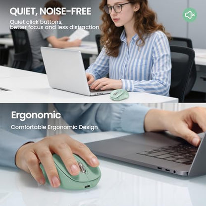 INFINMIND Wireless Bluetooth Mouse for Laptop,USB+BT×2,Quiet Ergo Computer Mouses,Metal 4-Way Super Scrolling,± 3200 DPI,Rechargeable,9 Buttons,Multi Device Cordless Mice for iPad,Tablet,Mac,PC(Green)