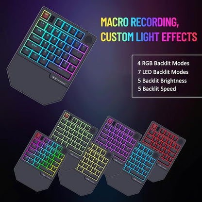 MageGee Wireless One Handed Gaming Keyboard, Tri-Mode BT/2.4Ghz RGB Backlit 34 Keys Mini Keyboard for Gamer, Linear Red Switch, Wrist Rest Support(Black) - color: Black/Wireless