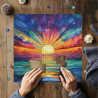 Impossible Puzzle for Adults 1000 Pieces, Ocean Sunset Puzzles with Colorful Rainbow Gradient, Magic Nature Art Jigsaw Puzzle, Challenging Hard Puzzle for Adults - style: Ripples of Light Puzzle