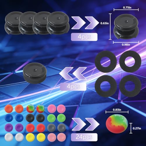 Update Thumb Grips with Precision Rings for Xbox, 24 PCS Joystick Extenders, 2 Pairs High Stick, 4 PCS Rings for Xbox One/Series X Controller - Mixed Color 1