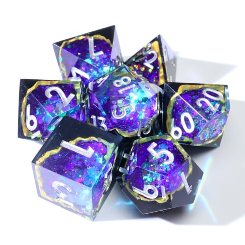 XENOLUX Polyhedral Resin DND Dice Set for Dungeons and Dragons, Sharp Edge Geode RPG Dice for Board Games and Pathfinder, Handcrafted Crystal Cave Tabletop Accessories (G2) - color: G2
