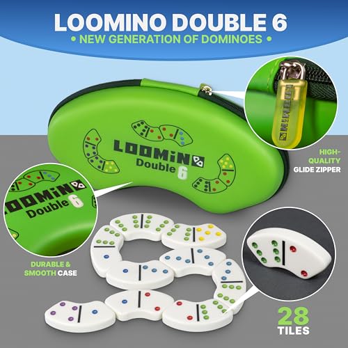 Queensell Loomino - Curved Dominoes Set for Kids and Adults — New Generation Dominoes for Family Game Night — Family Board Games for Kids and Adults - size: Loomino Double 6
